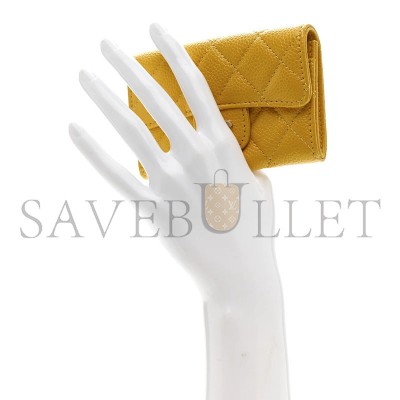 CHANEL CAVIAR QUILTED FLAP CARD HOLDER WALLET YELLOW (11*8*3cm) 